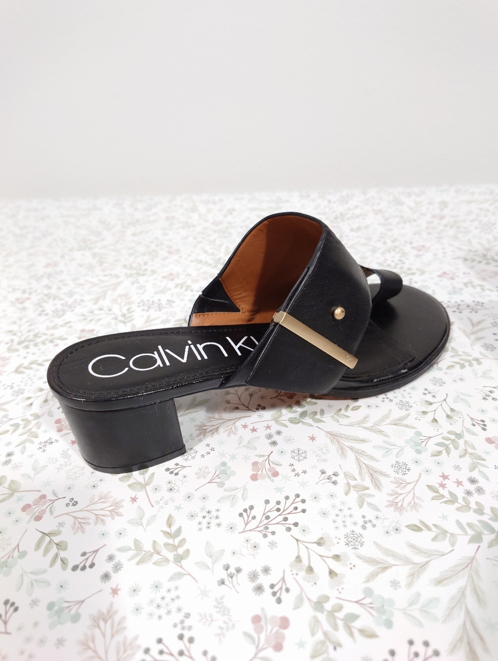 Calvin Klein Black Leather Slide Heels Women’s Size 9M Minimalist Sandal - Picture 7 of 7